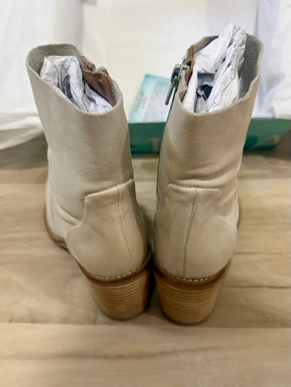 Majestic Cream Ankle Booties with Stacked Wood Heel